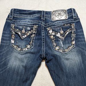 Miss Me Faux Flap Pocket with Silver Sequin Bootcut Jeans